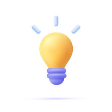 3d Cartoon Style Minimal Yellow Light Bulb Icon. Idea, Solution, Business, Strategy Concept.