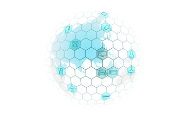 Wall Mural - Planet Earth Asia continent internet of things icon innovation technology concept. Wireless communication network IOT ICT. Intelligent system automation modern AI computer online vector illustration