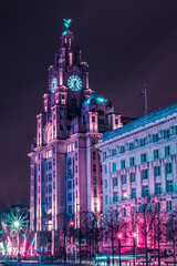 Poster - Liverpool Waterfront in purple.