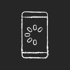 Sticker - Slow phone chalk white icon on dark background. Speed up mobile phone. Lagging and freezing issue. Cellphone speed malfunction. System failure reason. Isolated vector chalkboard illustration on black