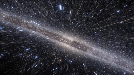 Wall Mural - Spaceship travelling at the speed of light through a galaxy in space. Billions of stars in the Milky Way or Andromeda galaxy