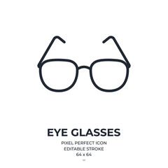 Eye glasses editable stroke outline icon isolated on white background flat vector illustration. Pixel perfect. 64 x 64.