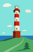 Lighthouse On The Hillside. Flat Vector Illustration. Hope Symbol.