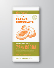 Wall Mural - The Original Finest Chocolate Abstract Vector Packaging Design Label. Modern Typography and Hand Drawn Papaya Fruit Sketch Silhouette Background Layout. Isolated