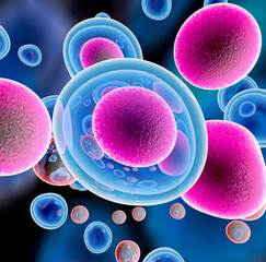 Wall Mural - t cells attacking cancer cells, 3d illustration