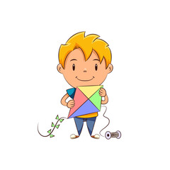 Poster - Kid holding kite, happy cute child