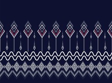 Geometric Ethnic Pattern Traditional Background Design With Dark Blue Texture For Carpet,wallpaper,clothing, Fashion Design And Wrapping,Batik,fabric,clothes, Fashion,Vector Illustration Embroidery St