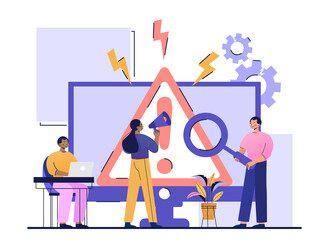 Wall Mural - multiracial people researching operating system errors warning on web page. abstract metaphor. websi