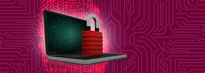 Sticker - 3d illustration Safety concept: Closed Padlock with laptop on digital background