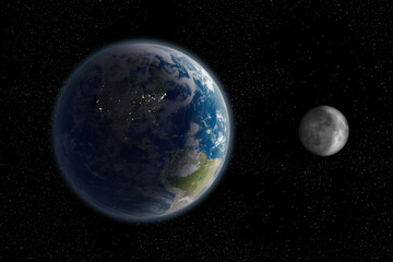 Wall Mural - Nighttime Earth and the Moon from space