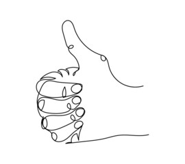 Wall Mural - Like gesture one line art. Continuous line drawing of gesture, palm, gesture cool, thumb up, right hand.