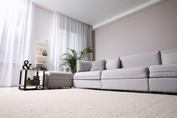 living room interior with soft carpet and stylish furniture