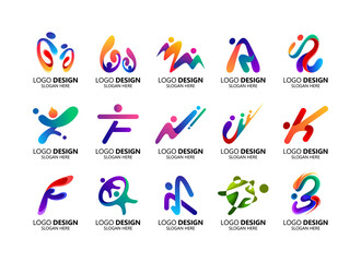 set collection colorful people logo design template