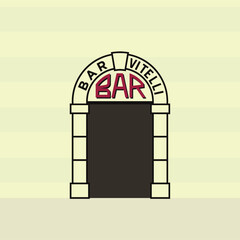 The Arch Doorway of a Bar. Archway of Cafe. Bar Vitelli text. Template Vector Illustration.