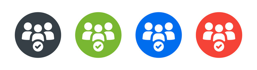 Aufkleber - Group, people, community and team icon on button design. Crowd accepted vector symbol.