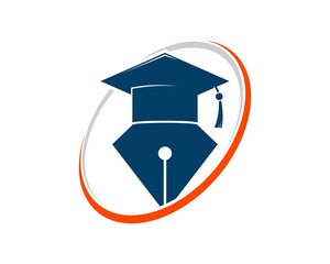 Poster - Pen writer with graduation hat and oval swoosh