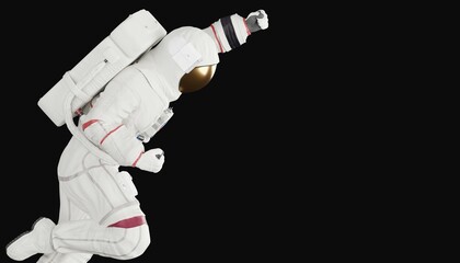Wall Mural - astronaut posing like space parson in-universe 3d render with black background