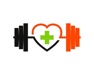 Wall Mural - Gym barbell with love shape and medical cross inside