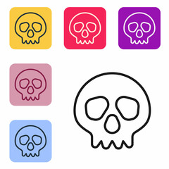 Wall Mural - Black line Skull icon isolated on white background. Happy Halloween party. Set icons in color square buttons. Vector