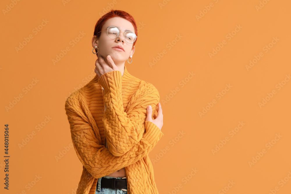 Non-binary teenager on color background