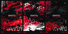 Dark Black Red And White Abstract Flat Urban Street Art Graffiti Style A4 Poster Vector Illustration Art Template Background Set