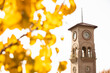 Daytime view of a historic public clock tower in downtown Bakersfield, California, USA.
