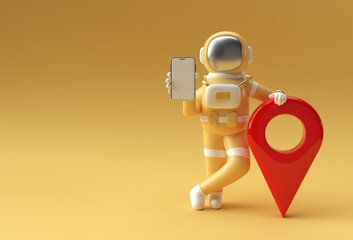 Wall Mural - 3d Render Astronaut with Map Pointer 3d illustration Design.