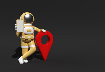 Wall Mural - 3d Render Astronaut with Map Pointer 3d illustration Design.