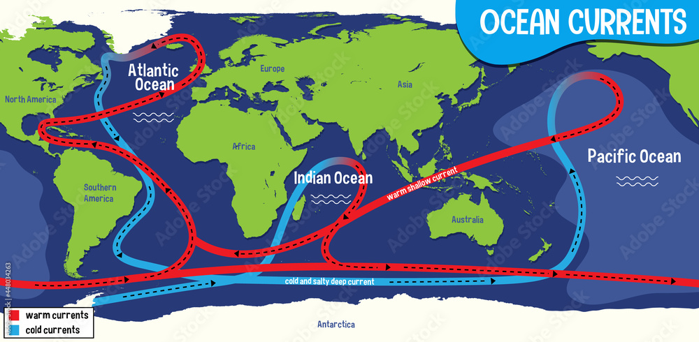 Ocean currents on world map background Stock Vector | Adobe Stock