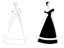 Lady In A Dress Fashion Silhouette Vintage Minimalistic Contour Outline 