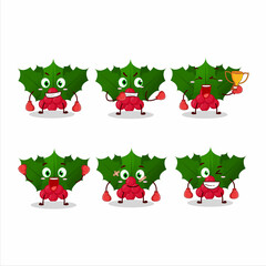 Sticker - A sporty holly berry boxing athlete cartoon mascot design