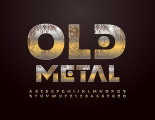 Vector Old Metal Alphabet set. Creative grungy Font. Abstract style Letters and Numbers
