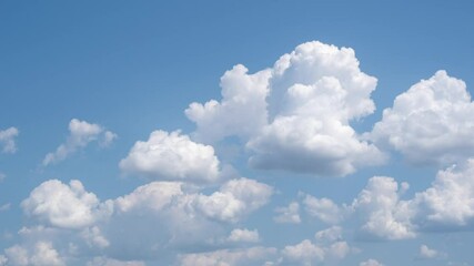 Wall Mural - 4k stock video time lapse of amazing sunny morning blue sky with huge white fluffy clouds moving and