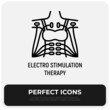 Electro stimulation therapy thin line icon, electrodes on woman's body. Modern vector illustration.