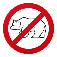 Wall Mural - No Bear Symbol Isolated on White Background. Forest Animal Vector Illustration Prohibition Stop Sign.