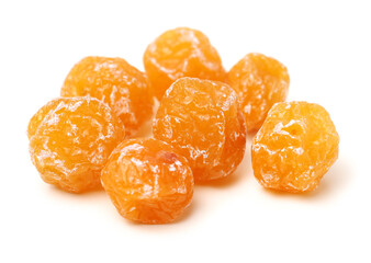 Wall Mural - Dried apricot plum fruits(Preserved fruits or dried honey Chinese plum) on white background