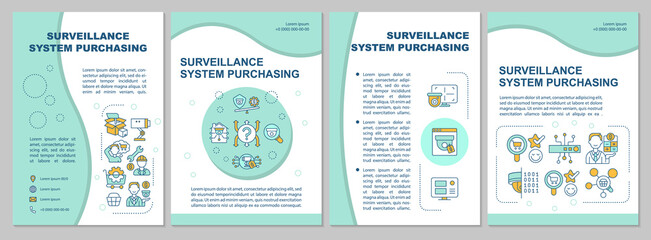Surveillance system buying mint brochure template. Flyer, booklet, leaflet print, cover design with linear icons. Vector layouts for presentation, annual reports, advertisement pages