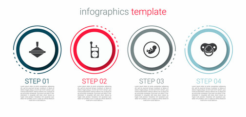 Sticker - Set Whirligig toy, Baby Monitor Walkie Talkie, and dummy pacifier. Business infographic template. Vector