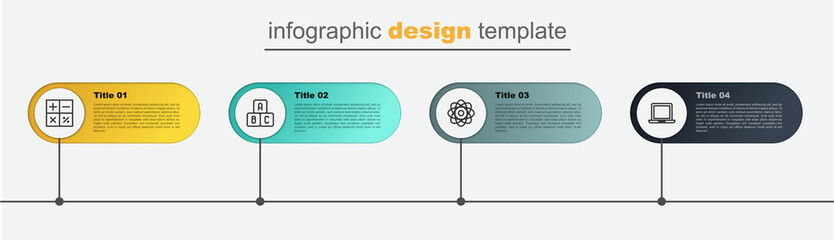 Poster - Set line Laptop, Atom, ABC blocks and Calculator. Business infographic template. Vector