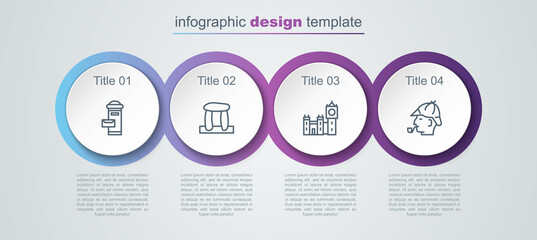 Wall Mural - Set line London mail box, Stonehenge, Big Ben tower and Sherlock Holmes. Business infographic template. Vector