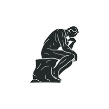 Thinker Sculpture Icon Silhouette Illustration. Rodin Philosopy Vector Graphic Pictogram Symbol Clip Art. Doodle Sketch Black Sign.