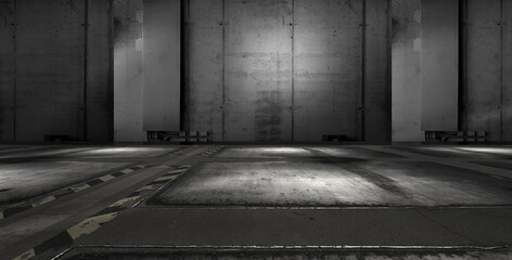 Wall Mural - dark concrete wall and floor garage industrial background scene for product placement and presentati