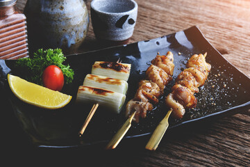 Wall Mural - Japanese style chicken skewers grilled.