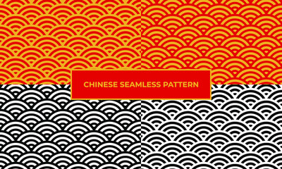 traditional chinese pattern seamless gold red black white vector set template