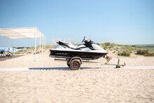 Jetski Sport Water Bike On The Trailer On The Sandy Beach On Vacation