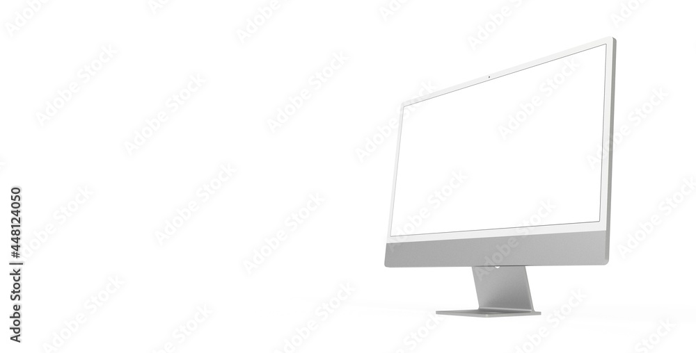 Computer display mock up with blank white screen. Stylish desktop ...