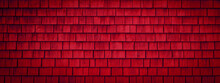 Old Abstract Red Colored Painted Rustic Dark Brown Wooden Shingles Wall Texture - Wood Background Banner