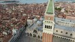 Drone flying over Piazza San Marco (St Mark Square) in Venice, Italy, Europe