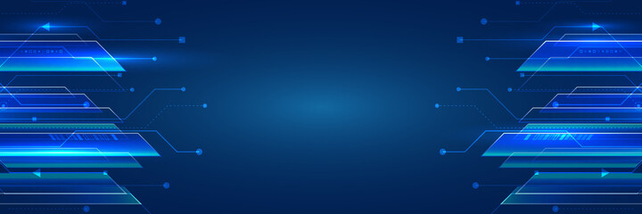 Digital internet communication on blue background. Hi-tech vector illustration with various technology elements. Wide Cyber security internet and networking concept. Abstract global sci fi concept.