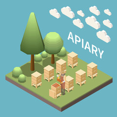 Wall Mural - Apiary Isometric Background